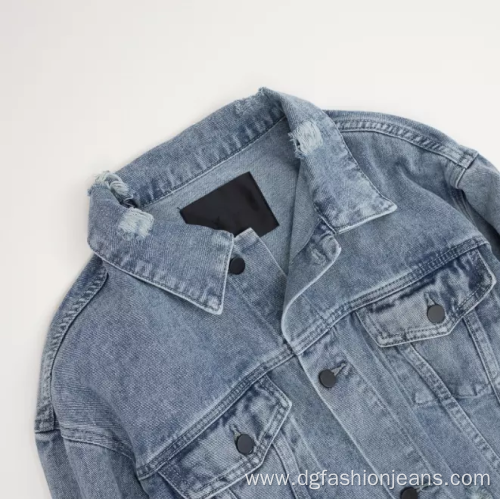 Distressed Rhinestone Rpiied Denim Women Jackets